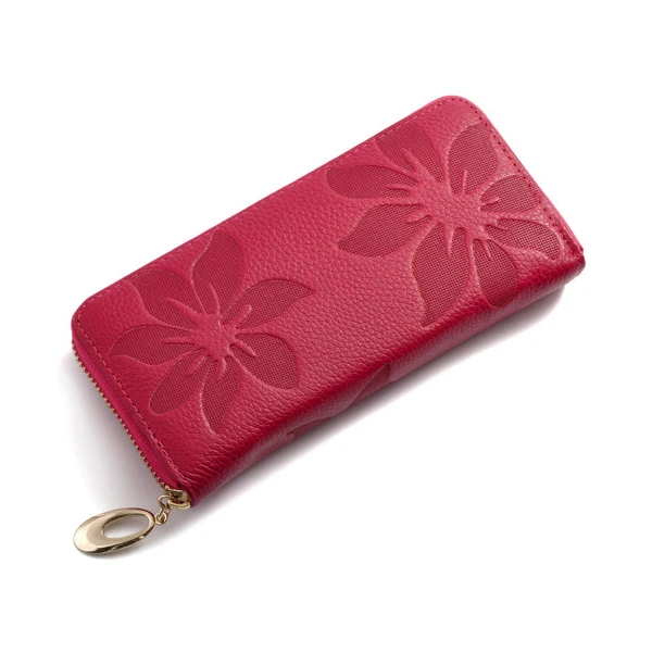 Rose Red Натуральная кожа женщины кошелек мода длинный кошелек большой емкости карты держатель тисненая кожа портмоне клатч - Цвет: Rose Red
