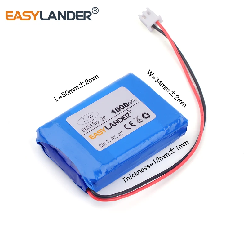 Polymer Battery para Máquina Pos e Telefone Lâmpada de Pesca Cartão de Crédito Dvd Gps Alto-falante Telefone 6034502p 123450 7.4v 1000mah li