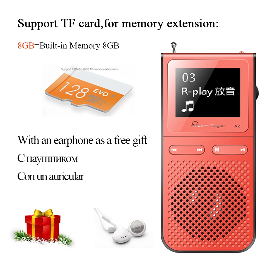 MP3-плеер со встроенными динамиками может воспроизводить 100 часов USB динамик londspeaker mp 3 портативный плеер с радио fm MP-3 walkman