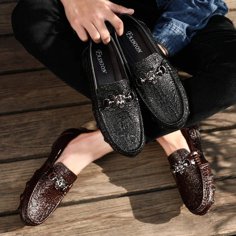 Men Genuine Leather loafer Club Loafer Casual shoes with metal decoration and Great Traction Octopus-like rubber outsole | Обувь