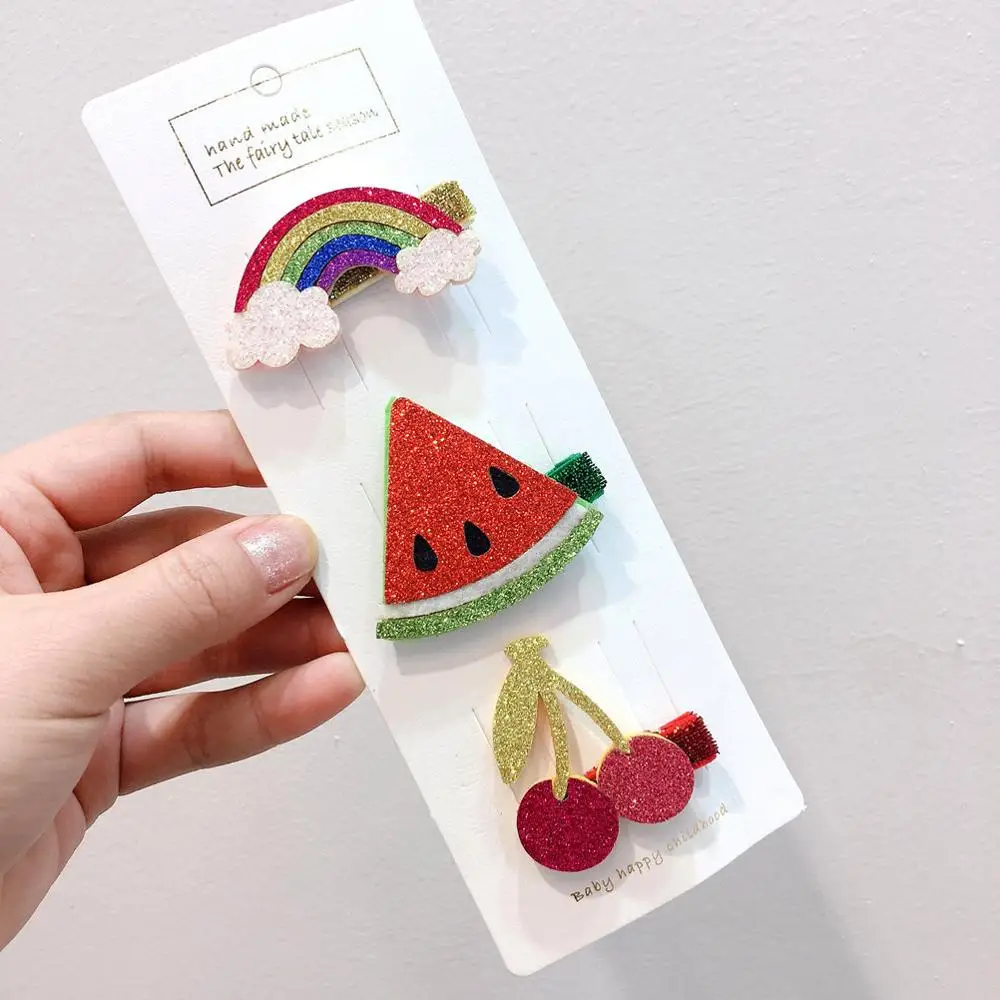 3 шт./компл. милые заколки для волос с фруктами девочек детские героями