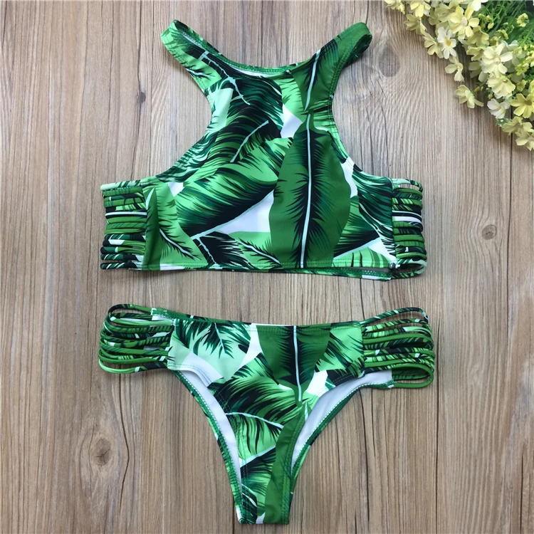 2017 сексуальный женский купальник с лямкой на шее однотонный боди зелеными