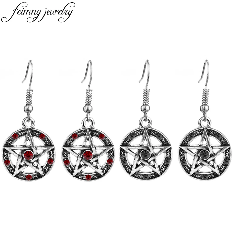 Сверхнатуральные серьги пентаграмма винтажные пятиконечные красные черные