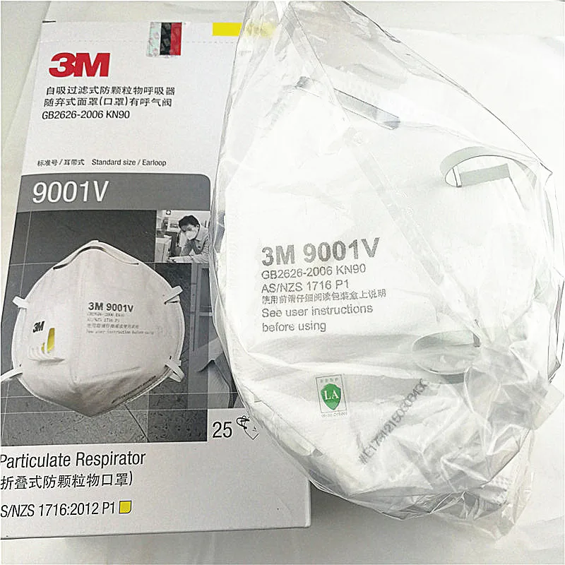 25 шт. 3M 9001V 9002V 9003V анти пыли PM 2,5 маска против гриппа дыхательный клапан нетканый материал маска для взрослых KN90 респиратор