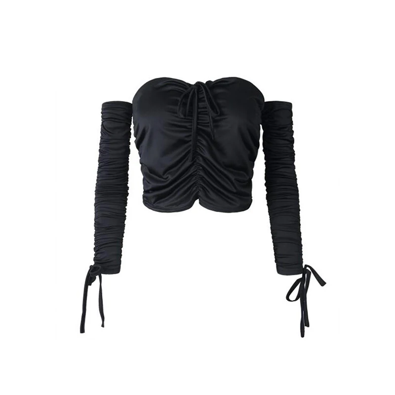 Модный женский укороченный топ с открытыми плечами и вырезом лодочкой на