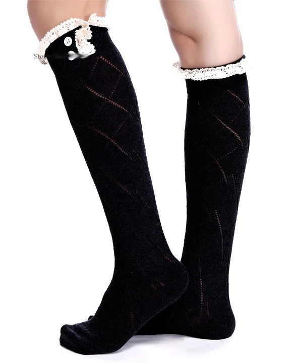 Женские кружевные чулки на пуговицах трикотажные манжеты для обуви топперы