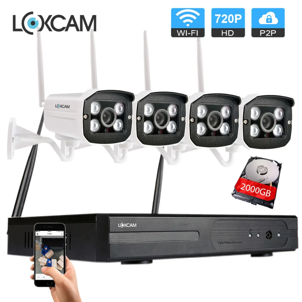 4CH Plug and play Беспроводной CCTV Системы 4 шт. 1.0MP 720 P IR уличная P2P ip камера безопасности