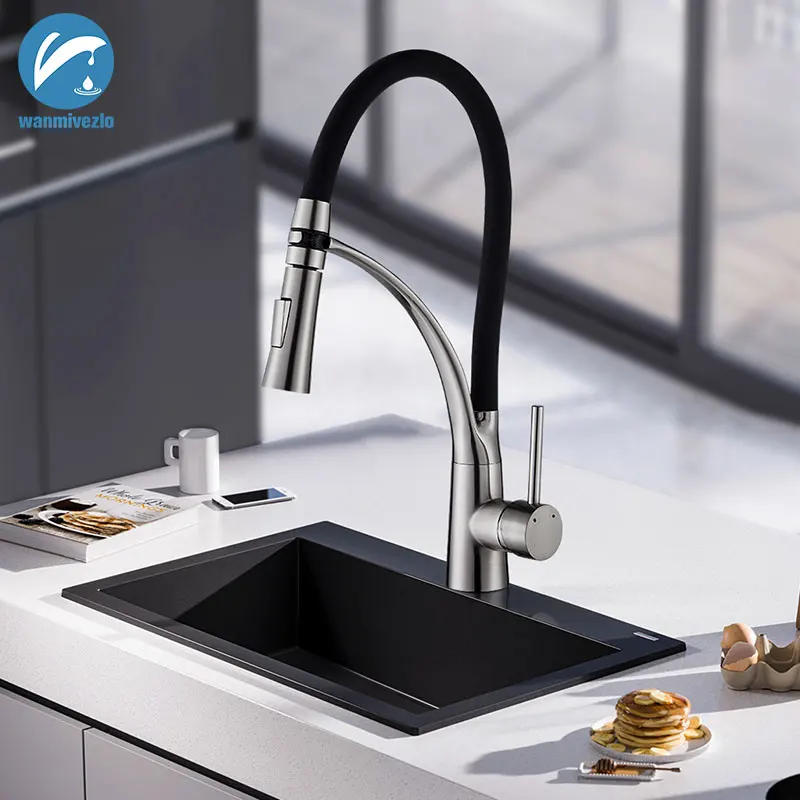 Настенный весенний кухонный кран ручной носик холодный кухонный кран черный бронзовый выдвижной кухонный кран