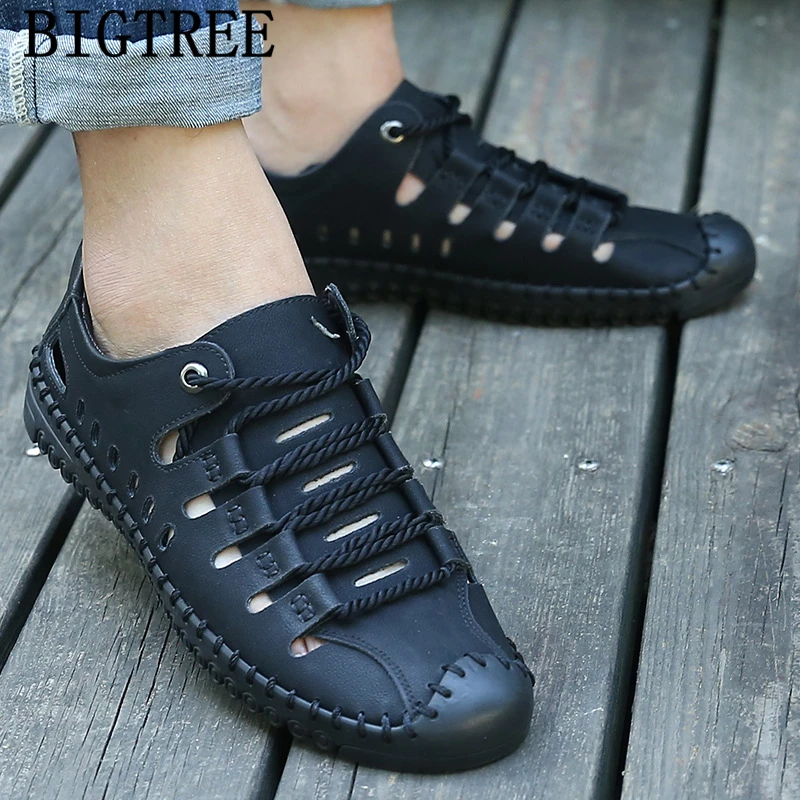 Sandals Man Casual Shoes Outdoor Designer Men Leather Genuine Beach Brand Fashion 2022 | Обувь