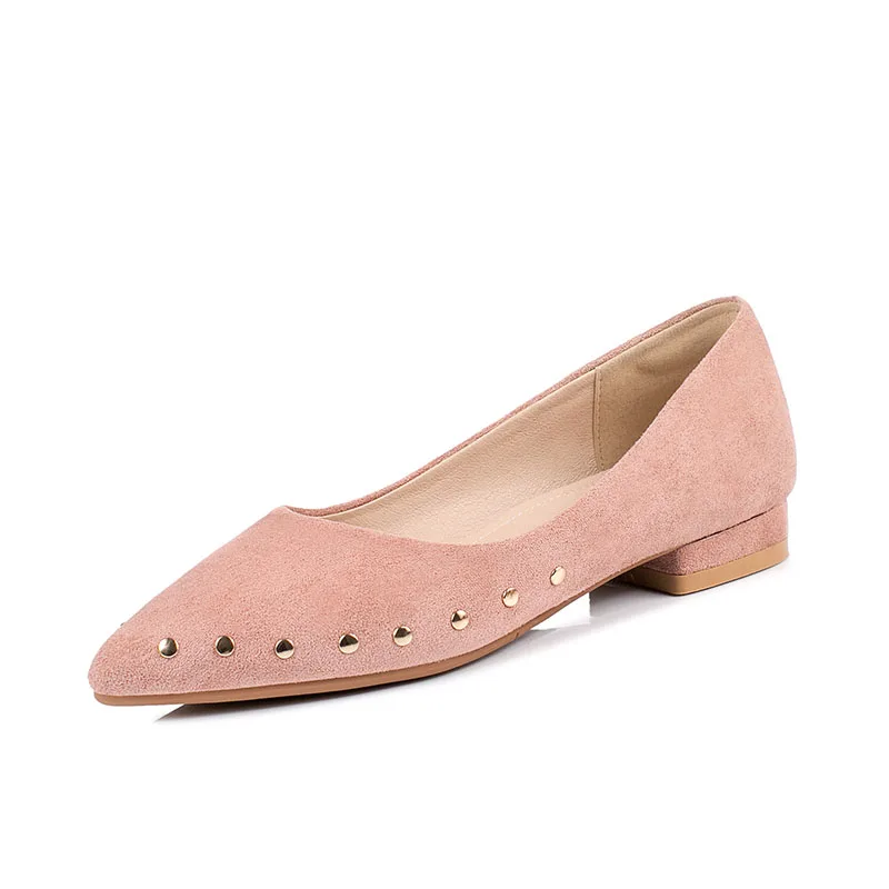 JK 2019 Spring New Casual Women Flats Pointed Toe Footwear Shoes Slip-On Flat Sole Fashion Metal Decoration Flock Woman | Обувь