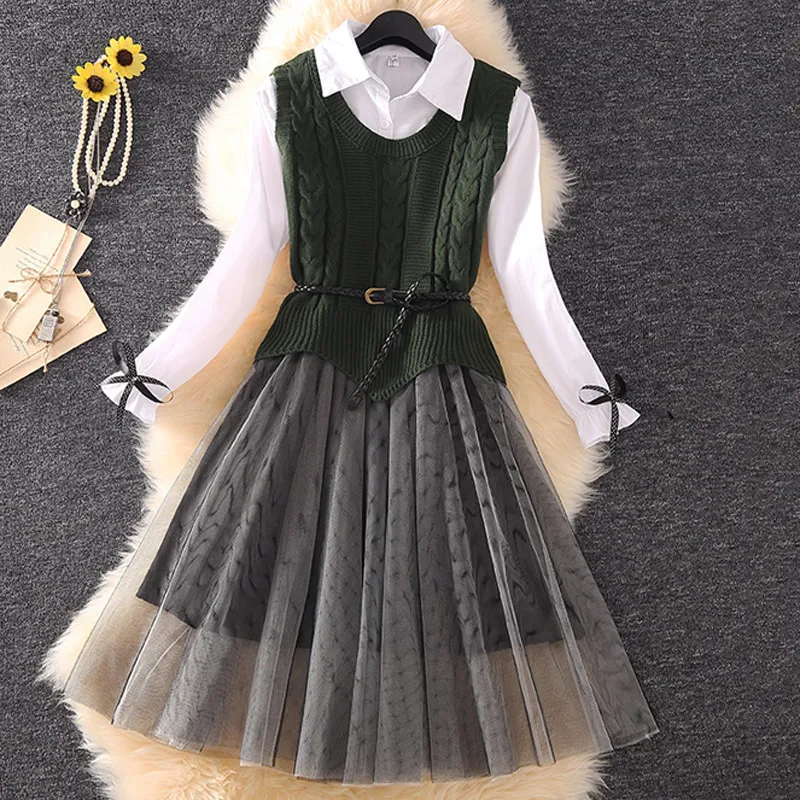 Женский трикотажный свитер без рукавов и плиссированная юбка трапеция