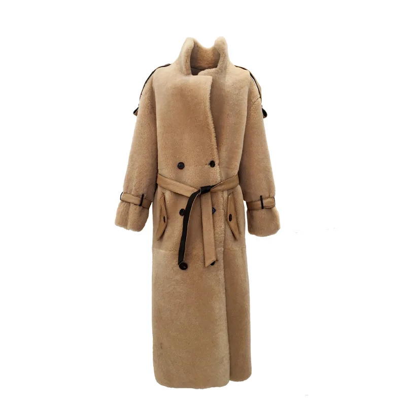 Firelady Turkish fur coat Long-style windbreaker Khaki sheep sheared lamb | Женская одежда