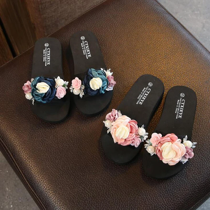 Шлепанцы Детские с цветами сандалии на плоской подошве Повседневная Удобная