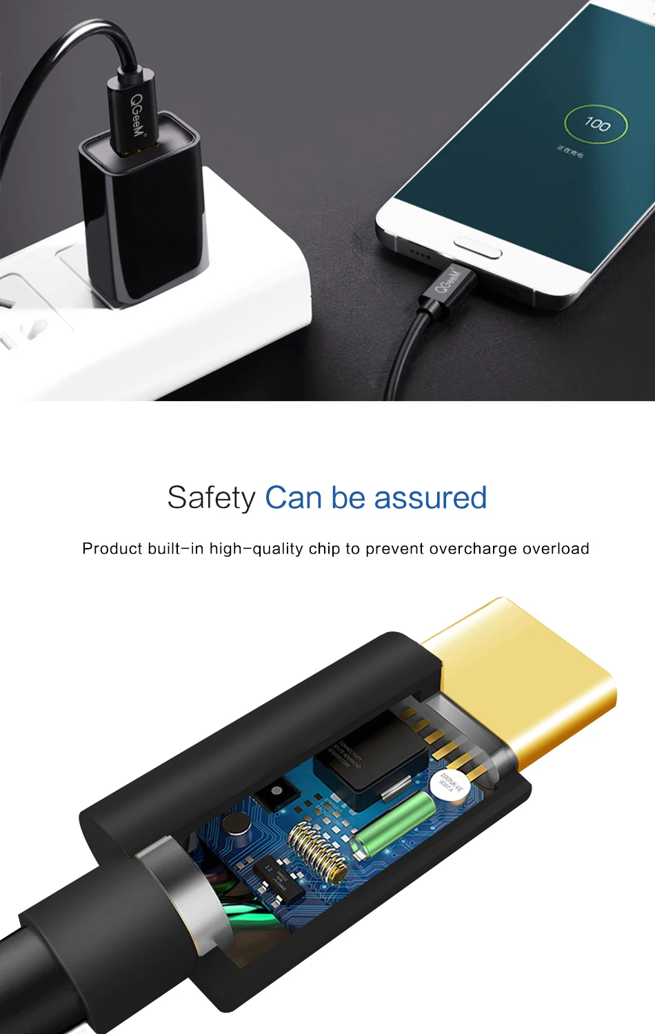 QGeeM USB-C-USB-C кабель usb type C USB-C кабель для зарядного устройства для MacBook, ChromeBook Pixel, Nexus 5X/6 P, Lumia 950/950XL