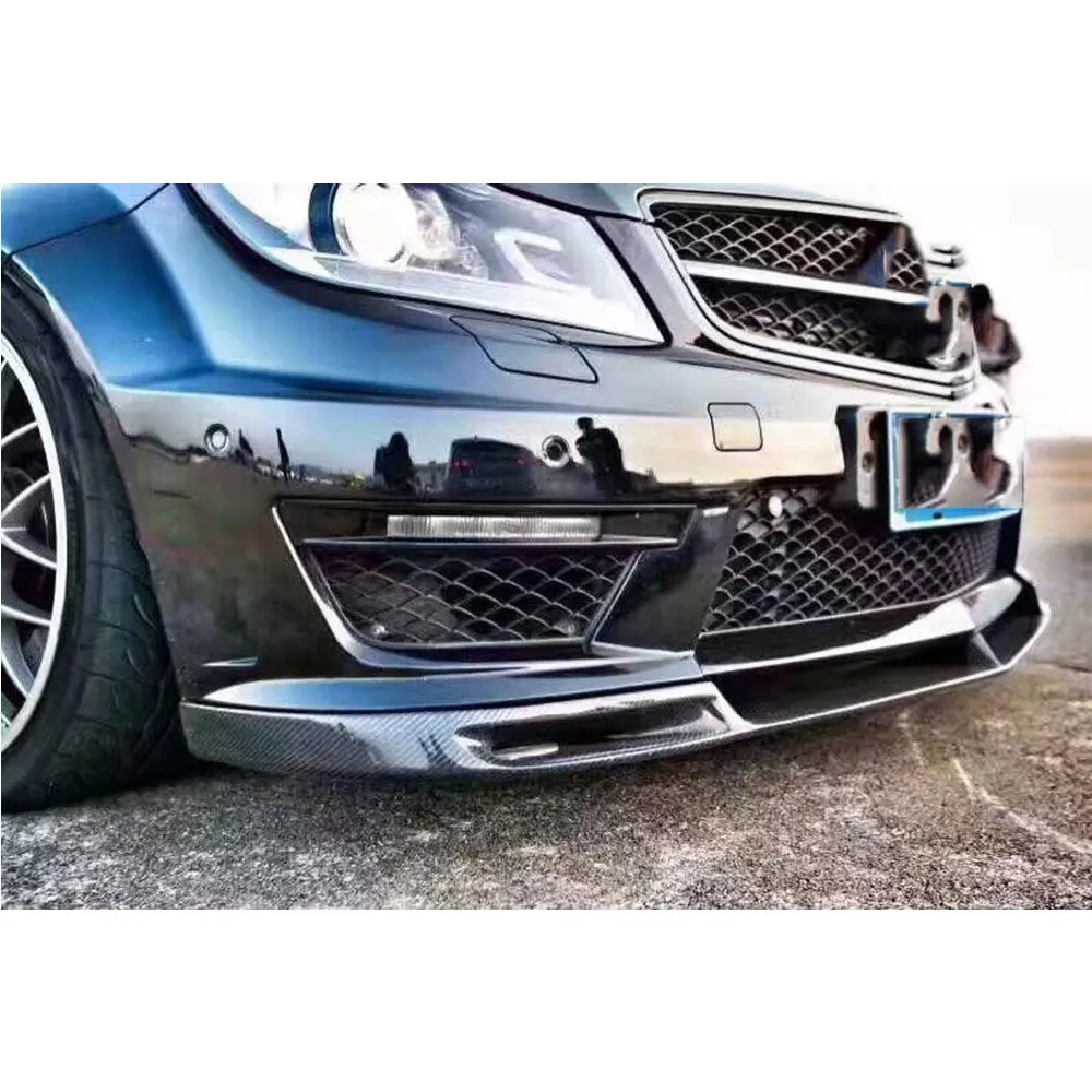 C Class Carbon Fiber Front Bumper Lip Spoiler for Mecedes Benz W204 C63 AMG 2012- FRP Head Chin Shovel Guard Car Styling