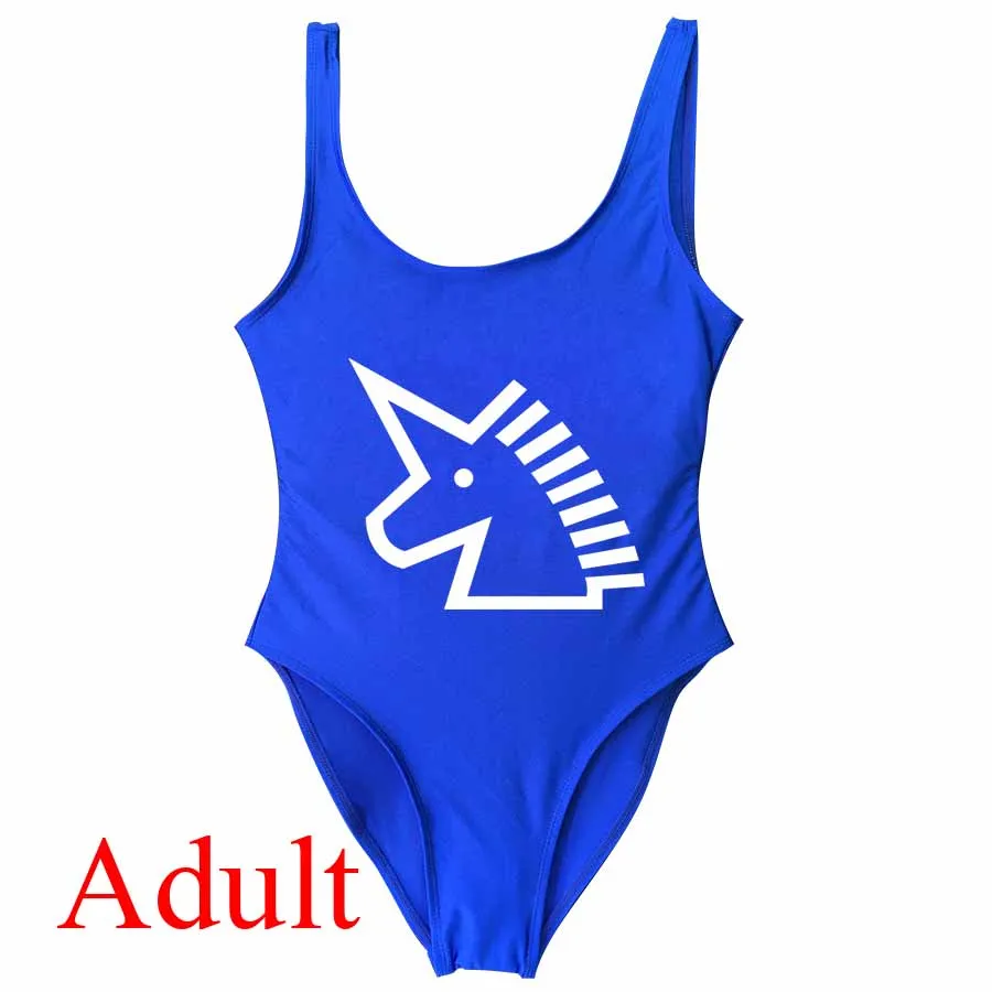 Adult Blue Слитный купальник для женщин и детей; слитный купальник с принтом единорога; купальный костюм; милый комплект для мамы и ребенка; семейная одежда - Цвет: Adult Blue