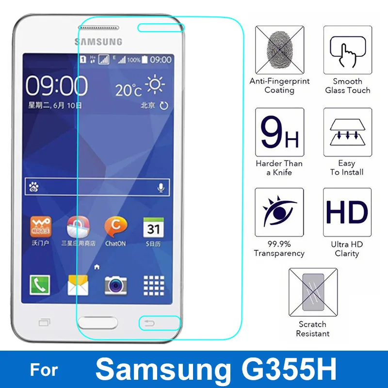 Защитное стекло закаленное 9H 2.5d для Samsung Galaxy Core 2 защита экрана от царапин на Core2
