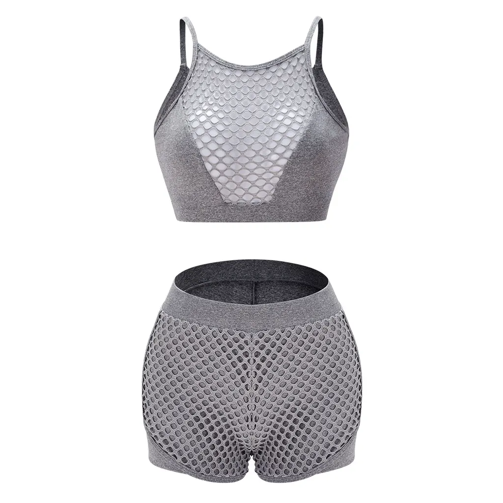Dragon Fit сетчатый комплект из 2 предметов для фитнеса и йоги, женский бюстгальтер на тонких бретелях и шорты, спортивный костюм, спортивная одежда, тренировочный комплект для женщин