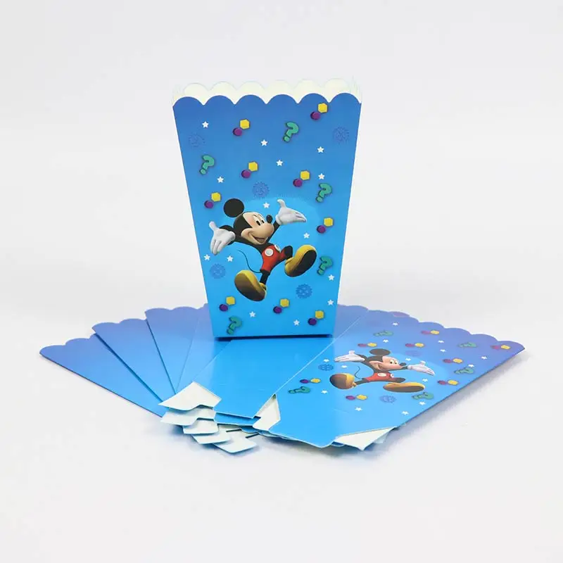 popcorn box 6pcs Тема Микки Мультфильм партия набор шар посуда тарелка салфетки баннер день рождения коробка конфет детский душ вечерние украшения - Цвет: popcorn box 6pcs