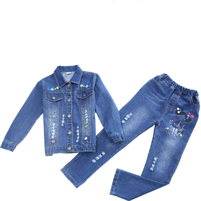 Одежда для девочек джинсовый костюм комплект из 2 предметов: куртка + джинсы