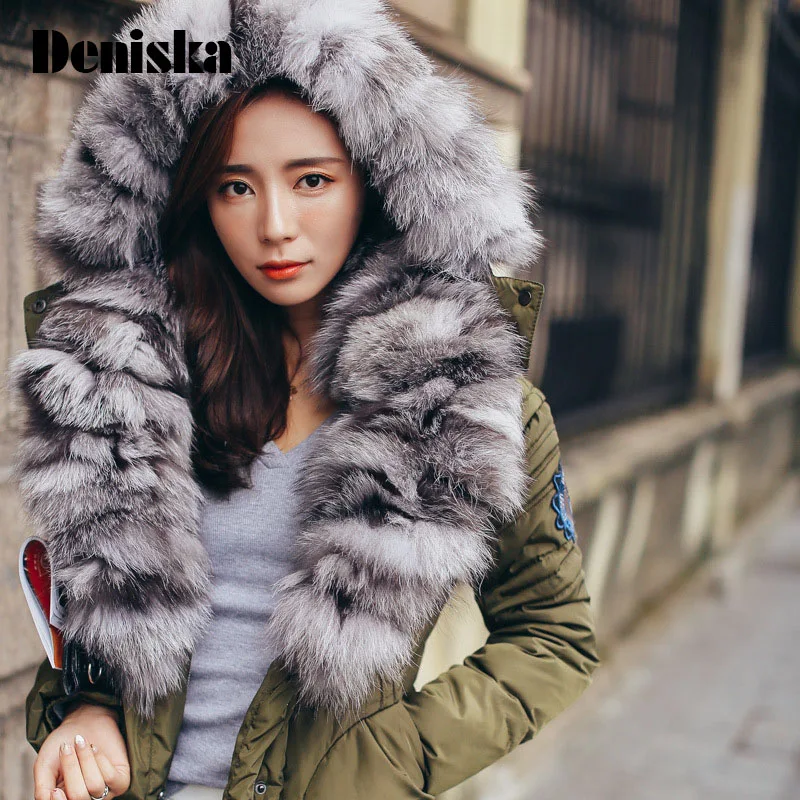 Дениска натуральным лисьим Мех животных 2017 зимняя куртка Для женщин натуральный