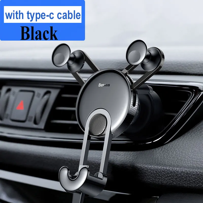 Black type-c cable Baseus Автомобильный держатель для телефона с usb-кабелем для iPhone X, 8, 7, 6, автомобильный держатель для телефона на выходе для huawei P20, Xiaomi Redmi Note 7 - Цвет: Black type-c cable
