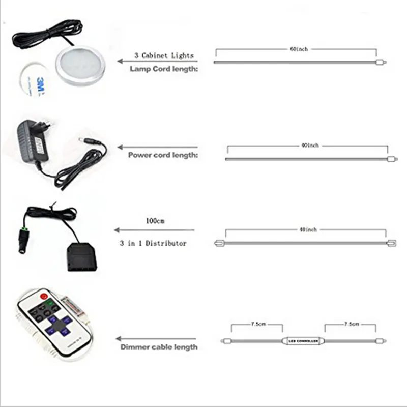 Светодиодные лампы для шкафа 6 ламп набор с беспроводным радиочастотным пультом
