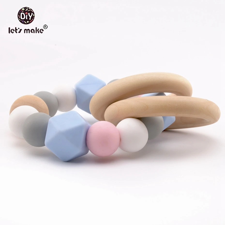 Let's Make Colorful Silicone Bead Chewable Food Grade BPA Free Round Beads Baby Shower Gift Jewelry Teether Bracelets | Мать и
