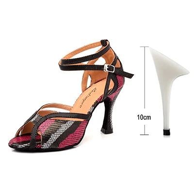 Red 10cm Ladingwu/женские туфли для латинских танцев; Цвет фиолетовый, золотой, черный; блестящие и Атласные Босоножки на платформе; Танцевальная обувь; бальные танцы на каблуке 10 см - Цвет: Red 10cm