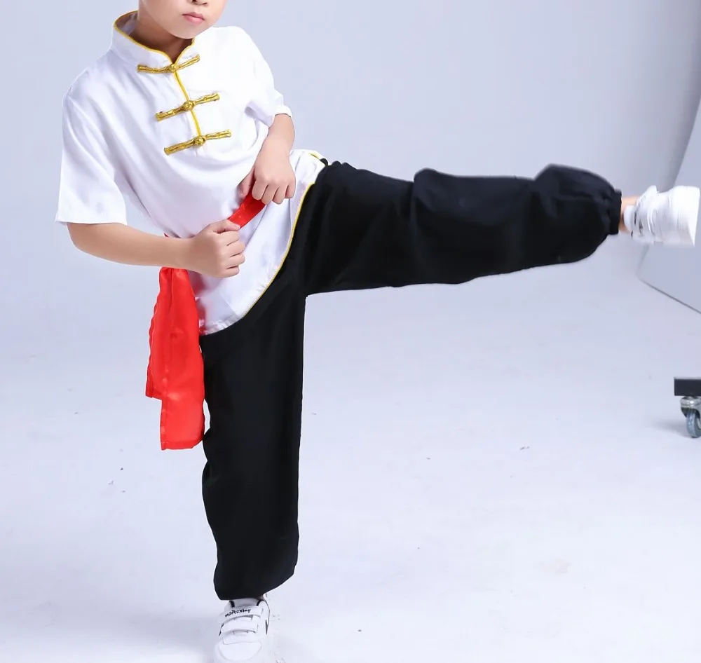 Унисекс костюмы из чистого хлопка для детей и взрослых с коротким рукавом тай чи