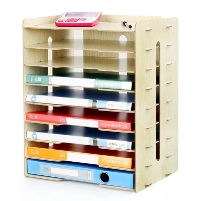 E Coloffice Creative1PC большая емкость деревянная подставка для книг Многофункциональная офисная настольная коробка для хранения данных стойка для школы и офиса - Цвет: E