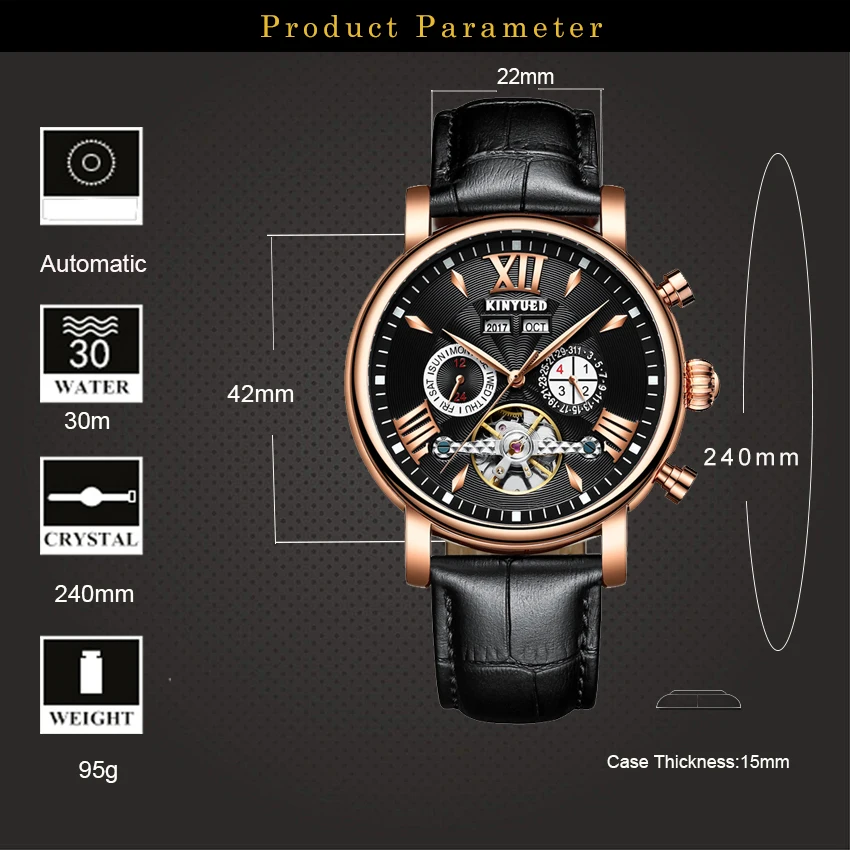 Часы KINYUED мужские с вечным календарем|wristwatch brand|wristwatch menswristwatch mens automatic |