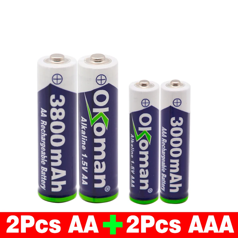Золотой Okoman 1,5 V AAA 3000mAh Щелочная аккумуляторная батарея+ 3800 mAh AA щелочная батарея для Светодиодный светильник игрушечные Часы MP3-плеер - Цвет: Золотой