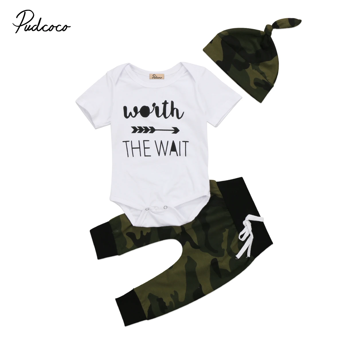 3Pcs Summer Newborn Baby Boy Casual Outfits Short Sleeve O-neck Tops Cotton Romper+Camouflage Pants Hat Set 3PCS |