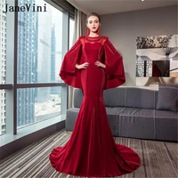 janevini vestidos luxurious beaded pearls mermaid mother of bride dress with detachable cape women burgundy satin evening gowns