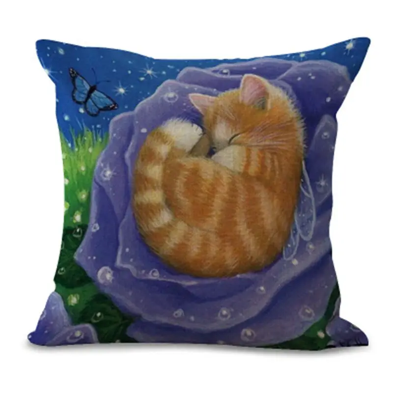 45x45cm Printed Linen Cushion Cover Colorful Cartoon Cats Decorative Sofa Pillow Case Fashion Car Customized Drop Shipping | Дом и сад