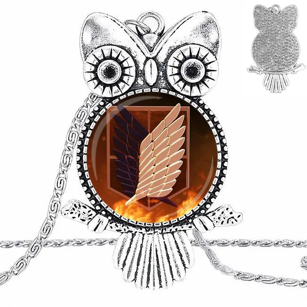 EJ Glaze Anime Attack On Titan Logo Jewelry Plated Glass Cabochon Choker Long Pendant Owl Necklace For Women Party Gift |