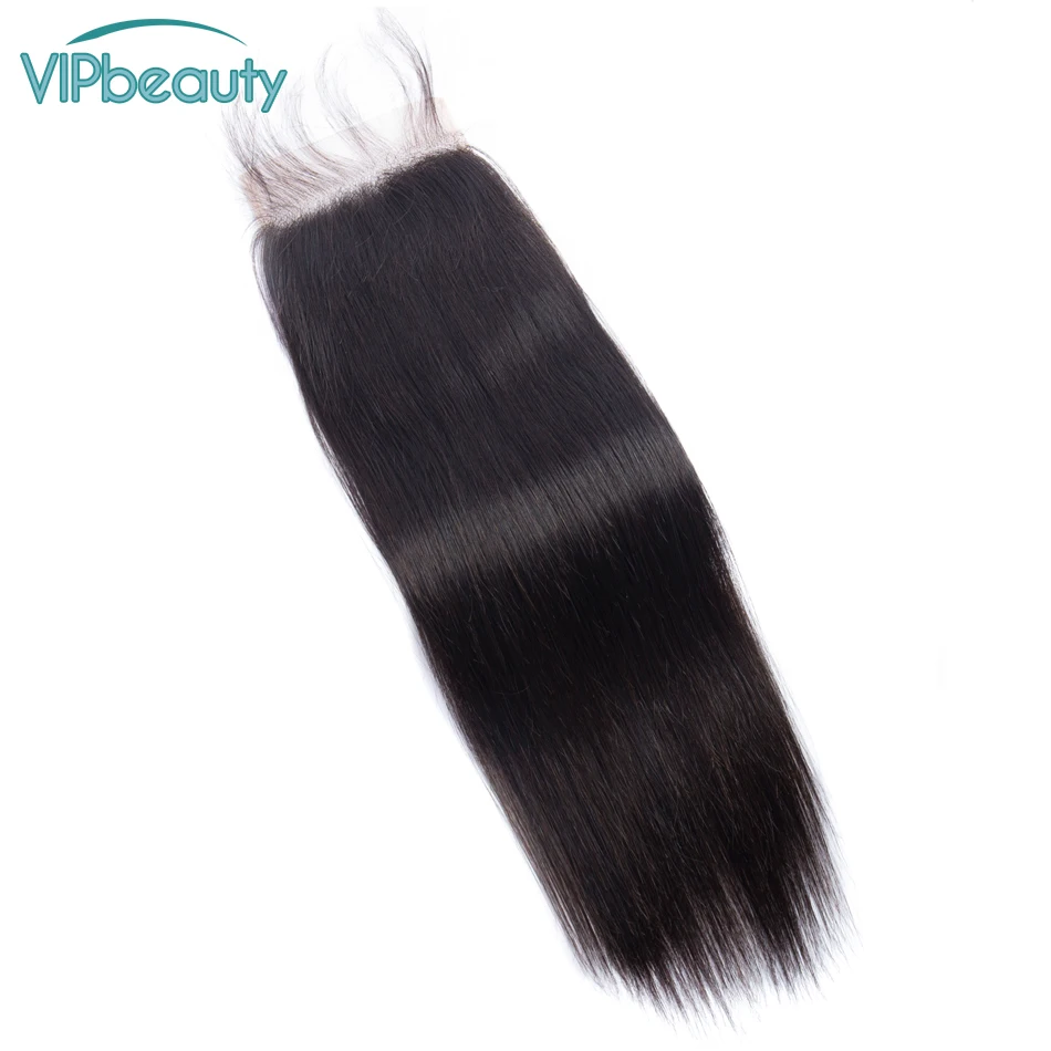 VIPbeauty 5x5 перуанские волосы Remy 100% человеческие прямые предварительно сорванные 1B