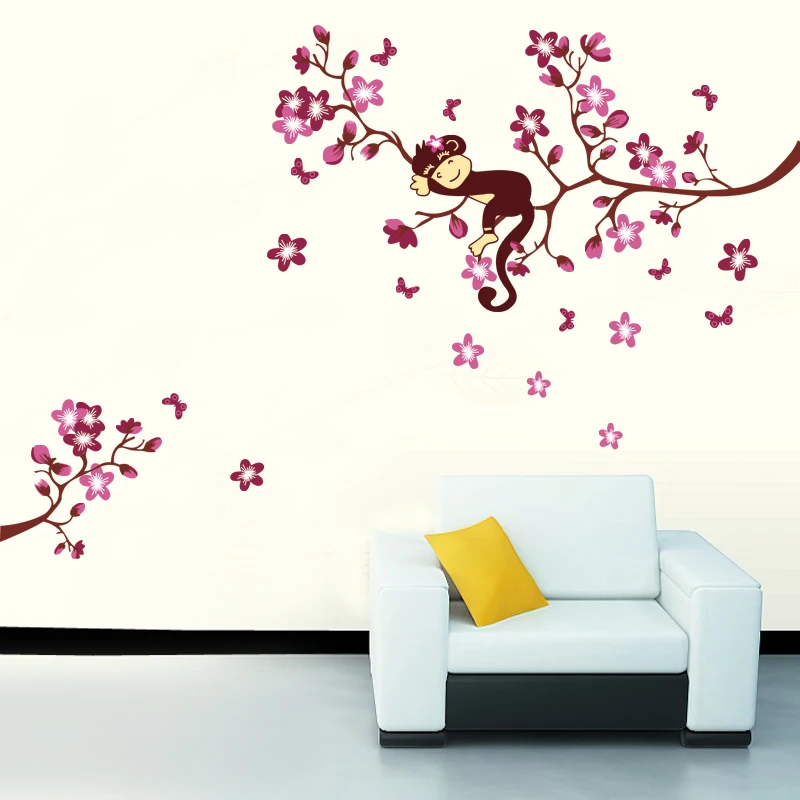 * Наклейка на стену sukura съемная наклейка дерево с изображением обезьяны в виде