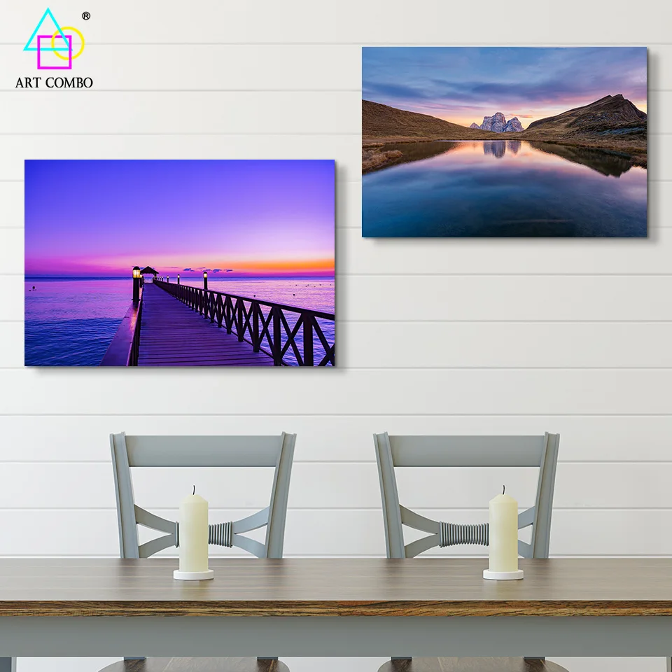 Безрамное Современные Холст Картина Красивый Пейзаж Горы Озеро Мост Wall Art Picture Home