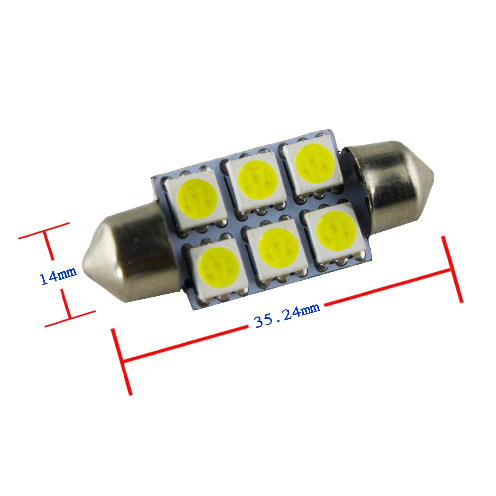 4 шт. белый 36 мм 6 светодиодный 5050 SMD купольная гирлянда для интерьера автомобиля