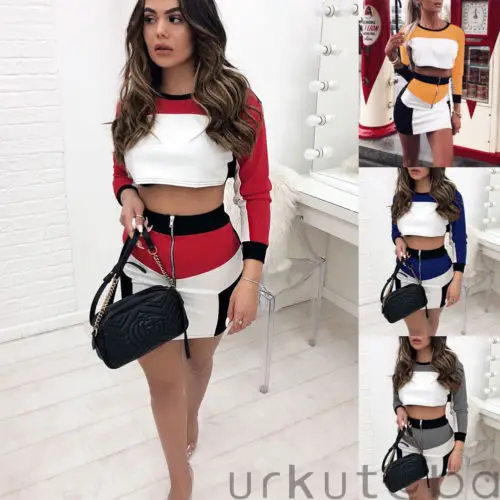 Модный женский комплект из 2 предметов контрастный цветной укороченный топ с