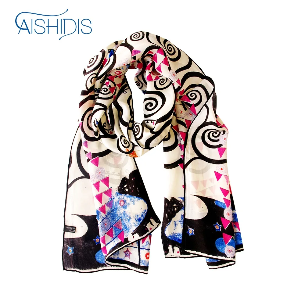 

100% Natural Silk Long Scarf Neckties Butterfly Round Circles Handwork Hems Office Ladies Festivals Gift 4 Colors
