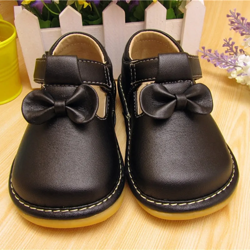 Spring Autumn Baby Shoes Girl Squeaky Black Butterfly-knot Leather |
