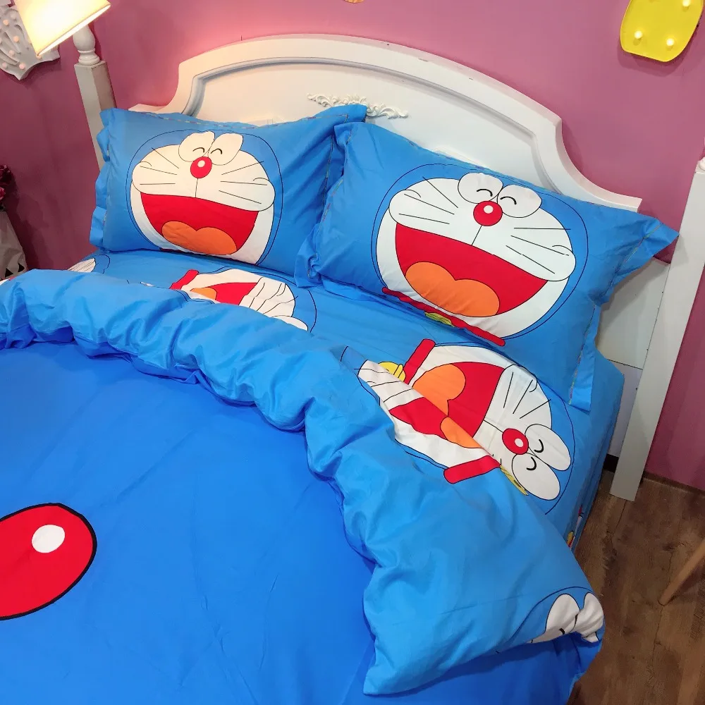 Модный мультяшный Кот 3d набор постельных принадлежностей для дома Doraemon Печатный дети спальня хлопок постельное белье 4 шт. пододеяльник простыня наволочки