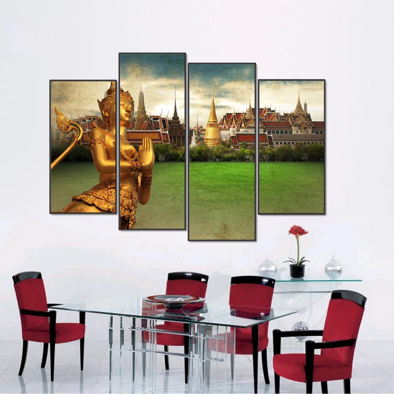 Модульная настенная живопись Будда 4 шт. холст печать плакат в рамке картина