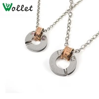 wollet couple pendant necklace for lovers women men cz stone stainless steel for valentines day double round nano germanium