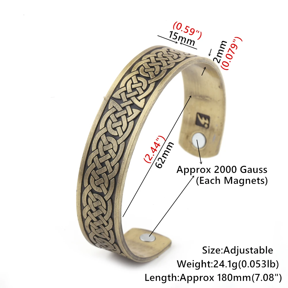Teamer Antique Bronze Magnetic Therapy Bangle Cuff Bracelet Lucky Knots Bangles for Men Vintage Simple Plated Jewelry | Украшения и