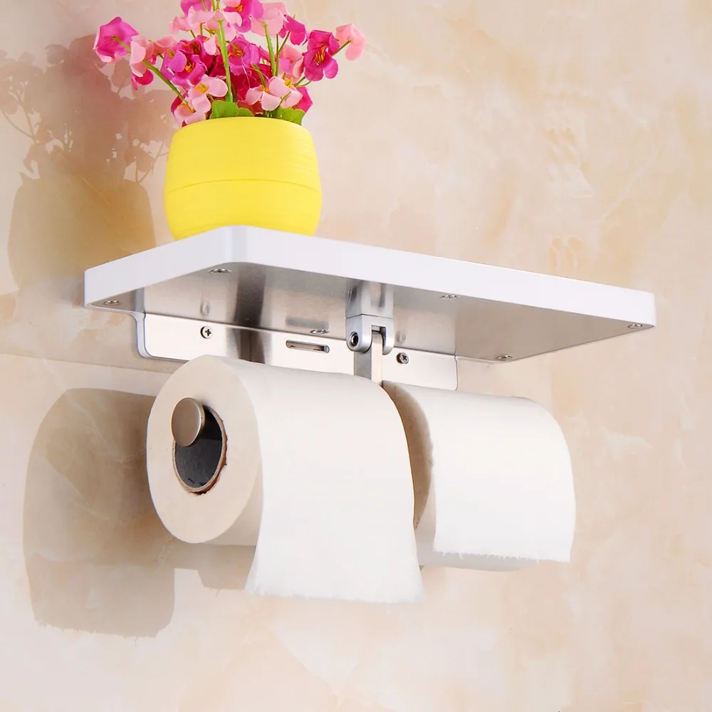flg toilet paper holder wall mounted with white abs and stainless steel double rolls paper holder bathroom accessories g163 free global shipping