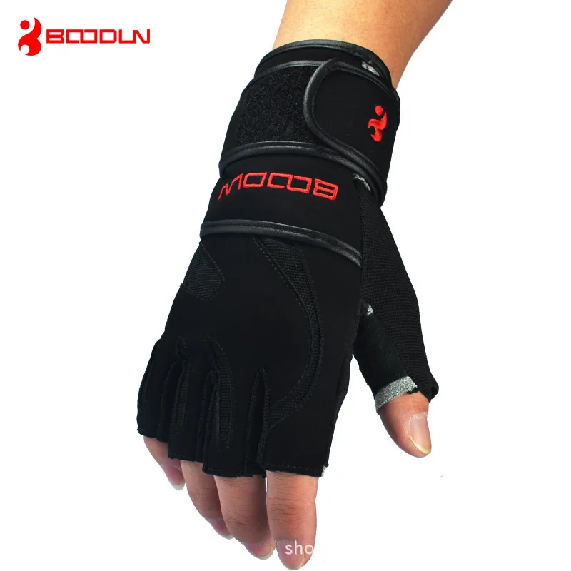 

BOODUN Anti-skid Half Finger Gym Gloves Body Building Training Wrist Gloves Men Women Dumbbell Fitness Pigskin Weightlifting